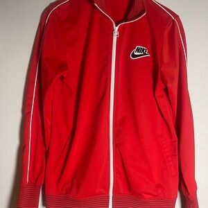 Nike Red Track Jacket with White Trim and Black Logo